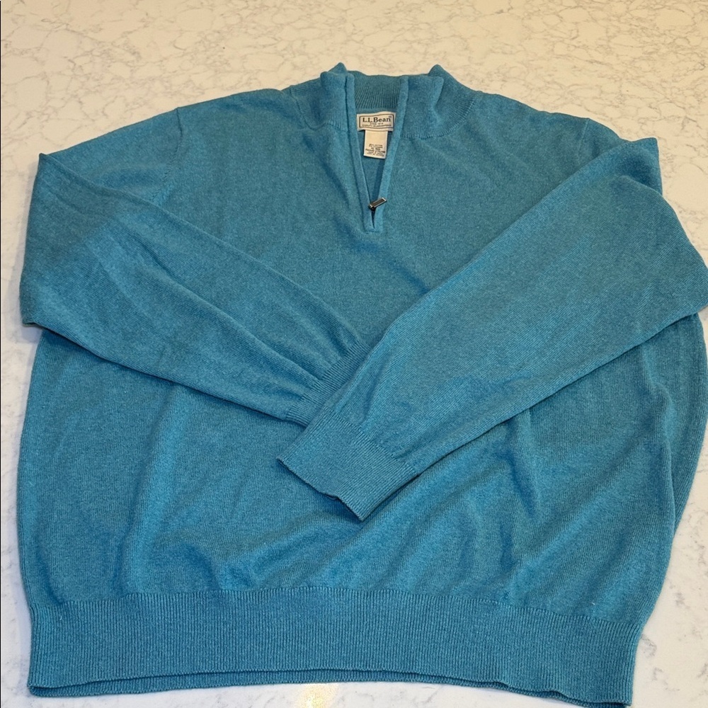 L.L.Bean Cotton Cashmere Quarter-Zip‎ Sweater Teal Blue Size XL
